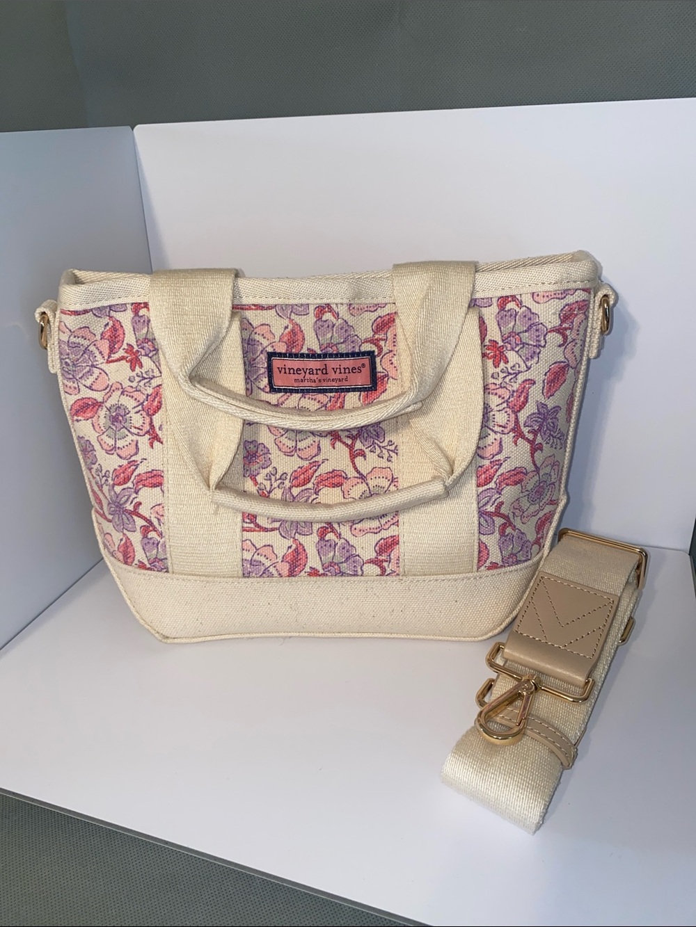 Vineyard Vines Mini Heritage Classic Canvas Tote Crossbody Pastel Pinks NWOT